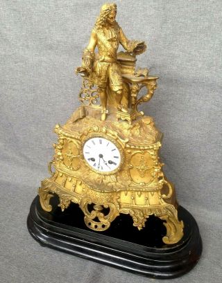 Big Antique French Clock Made Of Bronze 19th Century Signed Pouille Paris Writer