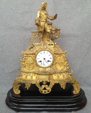 Big antique french clock made of bronze 19th century signed Pouille Paris writer 2