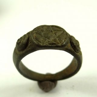 ANCIENT ARTIFACT MEDIEVAL BRONZE RING SEAL WITH PENTAGRAM 2