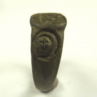 ANCIENT ARTIFACT MEDIEVAL BRONZE RING SEAL WITH PENTAGRAM 5