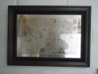 Rare Hallmarked.  925 Solid Silver Royal Geographic Society Framed Map Of World