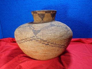 LARGE ANTIQUE NATIVE AMERICAN INDIAN WOVEN BASKET 10 6