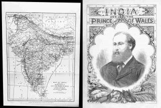 " India And The Prince Of Wales " - Large 1875 Map,  41 Historic Engravings & Text