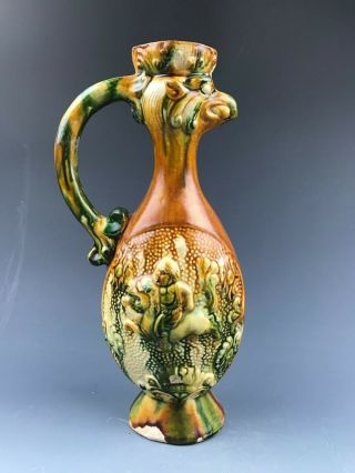 Rare Chinese Tang Tri - Color Glazed Phoenix Ceramics Vase A.  D.  618 - 907 Tang dynast 2