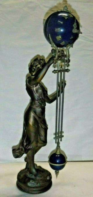 LARGE ANSONIA - STYLE MYSTERY DANCING LADY SWINGER CLOCK RARE 10