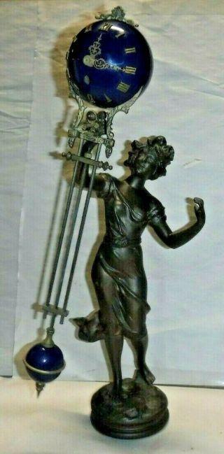 LARGE ANSONIA - STYLE MYSTERY DANCING LADY SWINGER CLOCK RARE 2