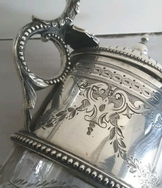 VICTORIAN ANT.  SOLID SILVER / ETCHED GLASS CLARET JUG.  HT.  26CMS.  LON.  1872. 11