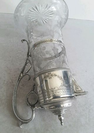 VICTORIAN ANT.  SOLID SILVER / ETCHED GLASS CLARET JUG.  HT.  26CMS.  LON.  1872. 7