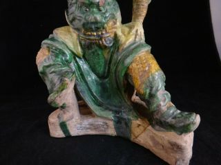 Antique Chinese Ming Dyn.  3 color glazed pottery of a seated Warrior.  15th /16th c 3