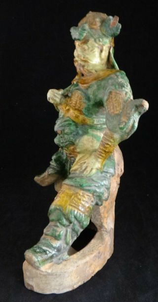 Antique Chinese Ming Dyn.  3 color glazed pottery of a seated Warrior.  15th /16th c 4