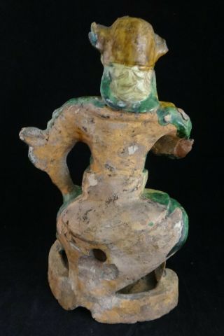 Antique Chinese Ming Dyn.  3 color glazed pottery of a seated Warrior.  15th /16th c 5