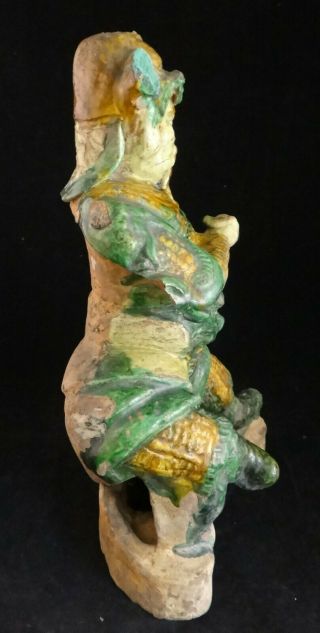 Antique Chinese Ming Dyn.  3 color glazed pottery of a seated Warrior.  15th /16th c 6