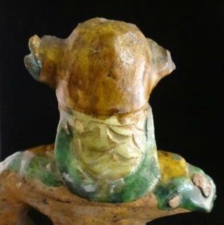 Antique Chinese Ming Dyn.  3 color glazed pottery of a seated Warrior.  15th /16th c 7