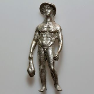 Extremely Rare Roman Silver Young Male Statue Holding Club Ca 200 - 300 Ad