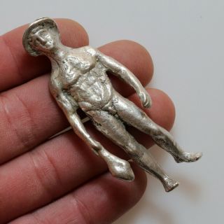 EXTREMELY RARE ROMAN SILVER YOUNG MALE STATUE HOLDING CLUB CA 200 - 300 AD 2