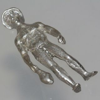 EXTREMELY RARE ROMAN SILVER YOUNG MALE STATUE HOLDING CLUB CA 200 - 300 AD 5