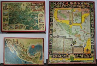Three Large Mexico Pictorial Maps By Miguel Gomez Medina & Jo Mora