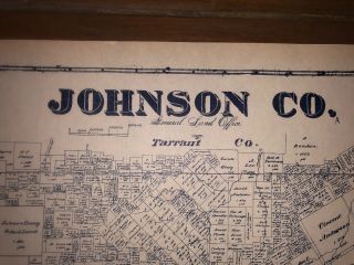 1887 JOHNSON COUNTY TEXAS MAP LAND OFFICE AUSTIN BLUE LINE ANTIQUE VINTAGE 2