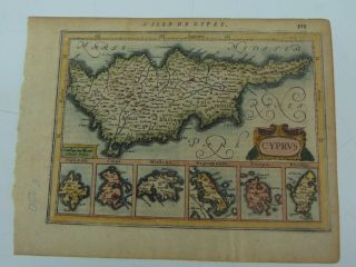 Cyprus Jodocus Hondius,  Copper Engraving 140 Ab 185 Mm,  Modern Colour Map