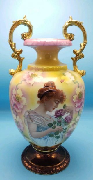 Prov Saxe Es Germany Gorgeous Large 9” Antique Vintage Portrait Vase Rare