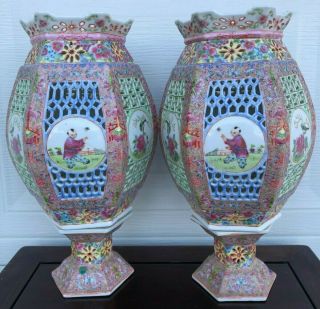 Early 20th Century Chinese Hexagonal Porcelain Lanterns