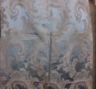 Antique c1890 Scrolly French Ice Blue Silk Home Dec Fabric Sample 1yd15 
