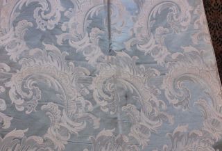 Antique c1890 Scrolly French Ice Blue Silk Home Dec Fabric Sample 1yd15 