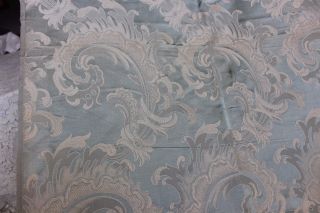 Antique c1890 Scrolly French Ice Blue Silk Home Dec Fabric Sample 1yd15 