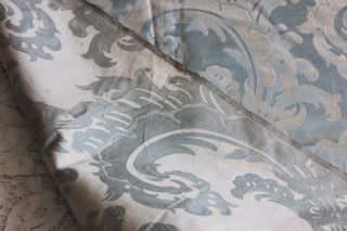 Antique c1890 Scrolly French Ice Blue Silk Home Dec Fabric Sample 1yd15 