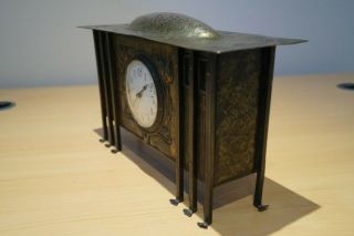 ANTIQUE ARTS & CRAFTS GLASGOW SCHOOL BRASS MANTEL CLOCK by GEORGE WALTON c1910 2