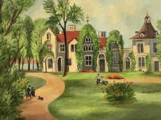 Antique Folk Art Painting Of Washington Irving’s Sunny Side House Tarrytown Ny