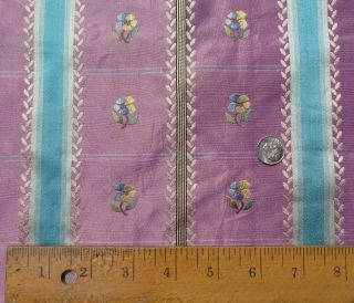 French Antique Lavender & Turquoise Floral Silk Brocade Fabric Sample 29 