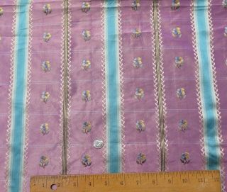 French Antique Lavender & Turquoise Floral Silk Brocade Fabric Sample 29 