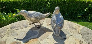 PAIR SPANISH STERLING SILVER 925 SANDPIPER PHEASANT BIRDS FIGURINES 1482 gr 4