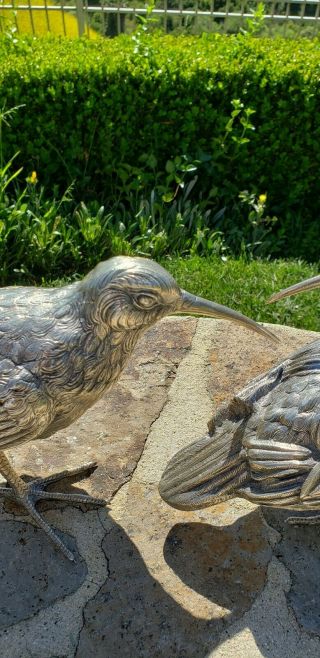 PAIR SPANISH STERLING SILVER 925 SANDPIPER PHEASANT BIRDS FIGURINES 1482 gr 5