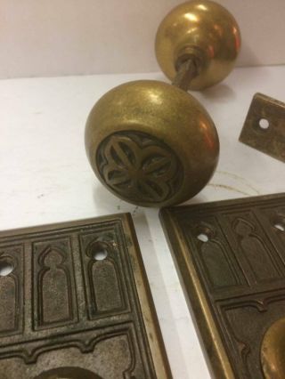 Antique Bronze Door Knob / Escutcheon Backplate w/ Gothic Cathedral Design 2