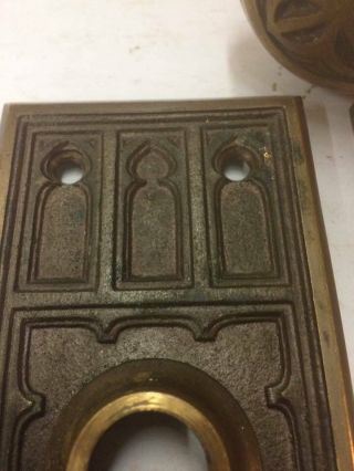 Antique Bronze Door Knob / Escutcheon Backplate w/ Gothic Cathedral Design 3