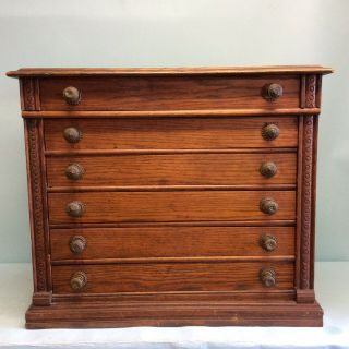 Antique Oak 6 - Drawer Spool Cabinet 25”w