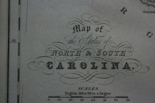 19th Century Map of North and South Carolina published by J Hinton 1832 2