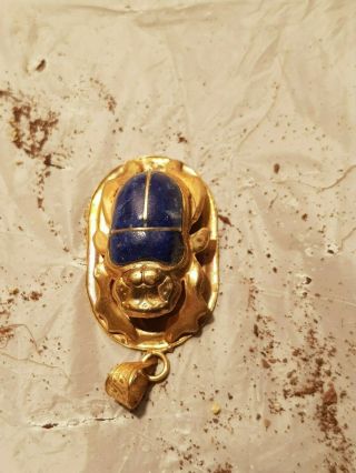 Rare Antique Ancient Egyptian Gold Scarab Good Luck Lapis Lazuli 1830 - 1750bc