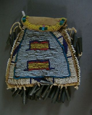 Antique Crow Beaded Toe Bag Or Strike A Light/ration Card Bag