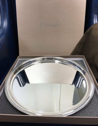 Large Silver Plated Christofle Malmaison Round Tray