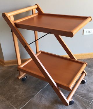 Authentic Valsecchi Mid Century Modern TEAK Wood Bar Cart Folds Up Italy 2