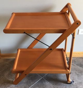 Authentic Valsecchi Mid Century Modern TEAK Wood Bar Cart Folds Up Italy 3