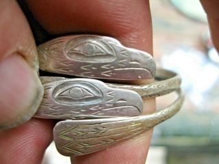 fine old Northwest Coast Indian pure Silver Bracelets bangles w/ Bird Motif 5