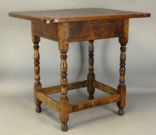Rare 18th C William And Mary Stretcher Base Tavern Table In Old Surface