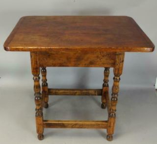 RARE 18TH C WILLIAM AND MARY STRETCHER BASE TAVERN TABLE IN OLD SURFACE 3