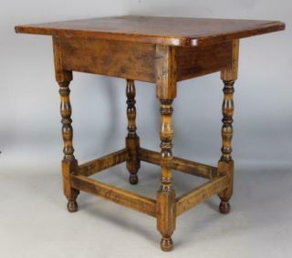 RARE 18TH C WILLIAM AND MARY STRETCHER BASE TAVERN TABLE IN OLD SURFACE 5