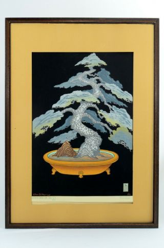 Lilian Miller Japanese Woodblock Print " Japanese Dwarf Pine Tree " 1928
