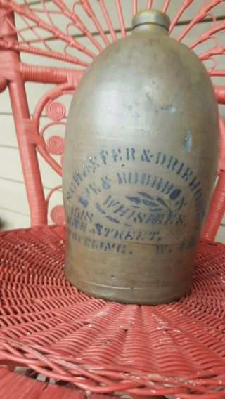 Antique Schaefer & Driehoorst Whiskies Wheeling Wv Salt Glazed Stoneware Jug